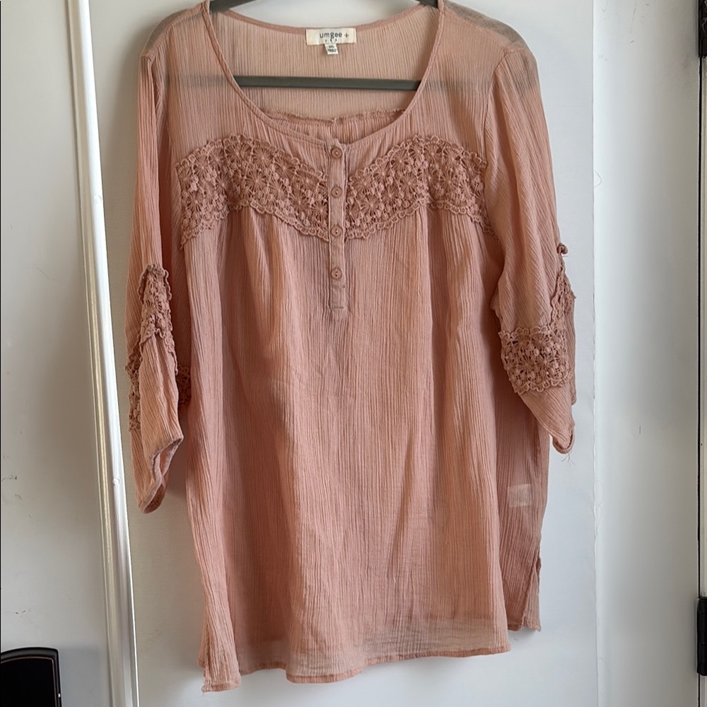 Umgee Pink 3/4 Sleeve Embellished Blouse tub 3
